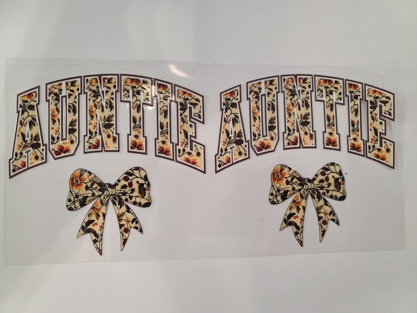 Fall Colored Auntie and Bow ~ Decal (one side only)