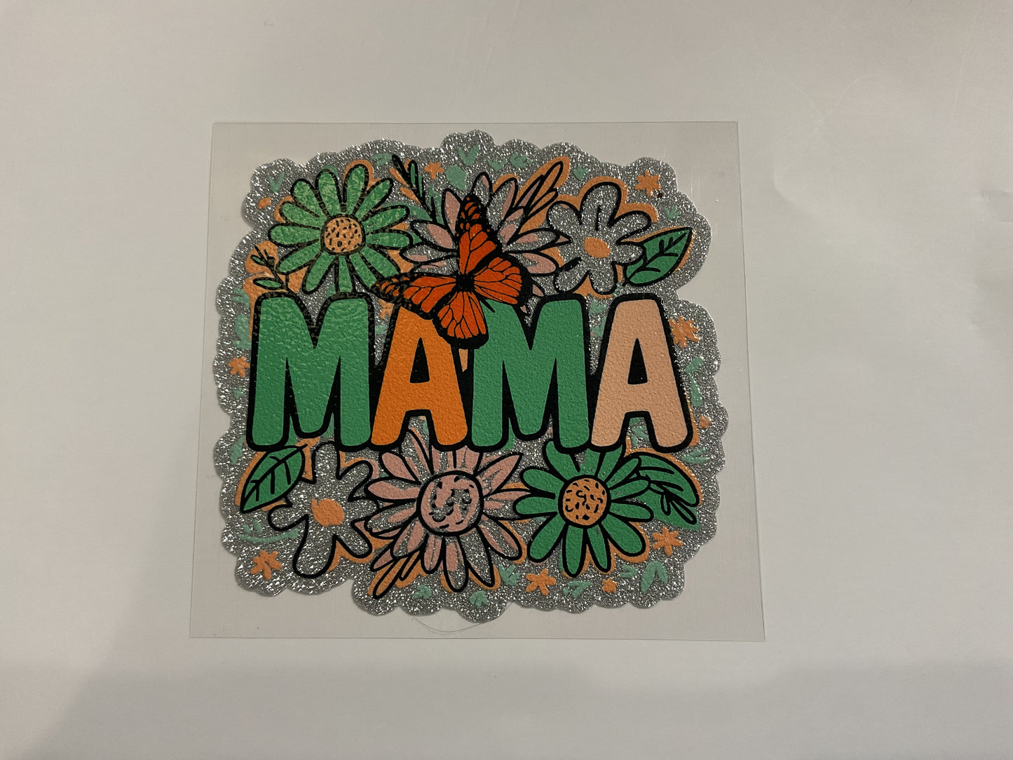 Mama Orange and Green Flowers and Butterfly ~ Decal