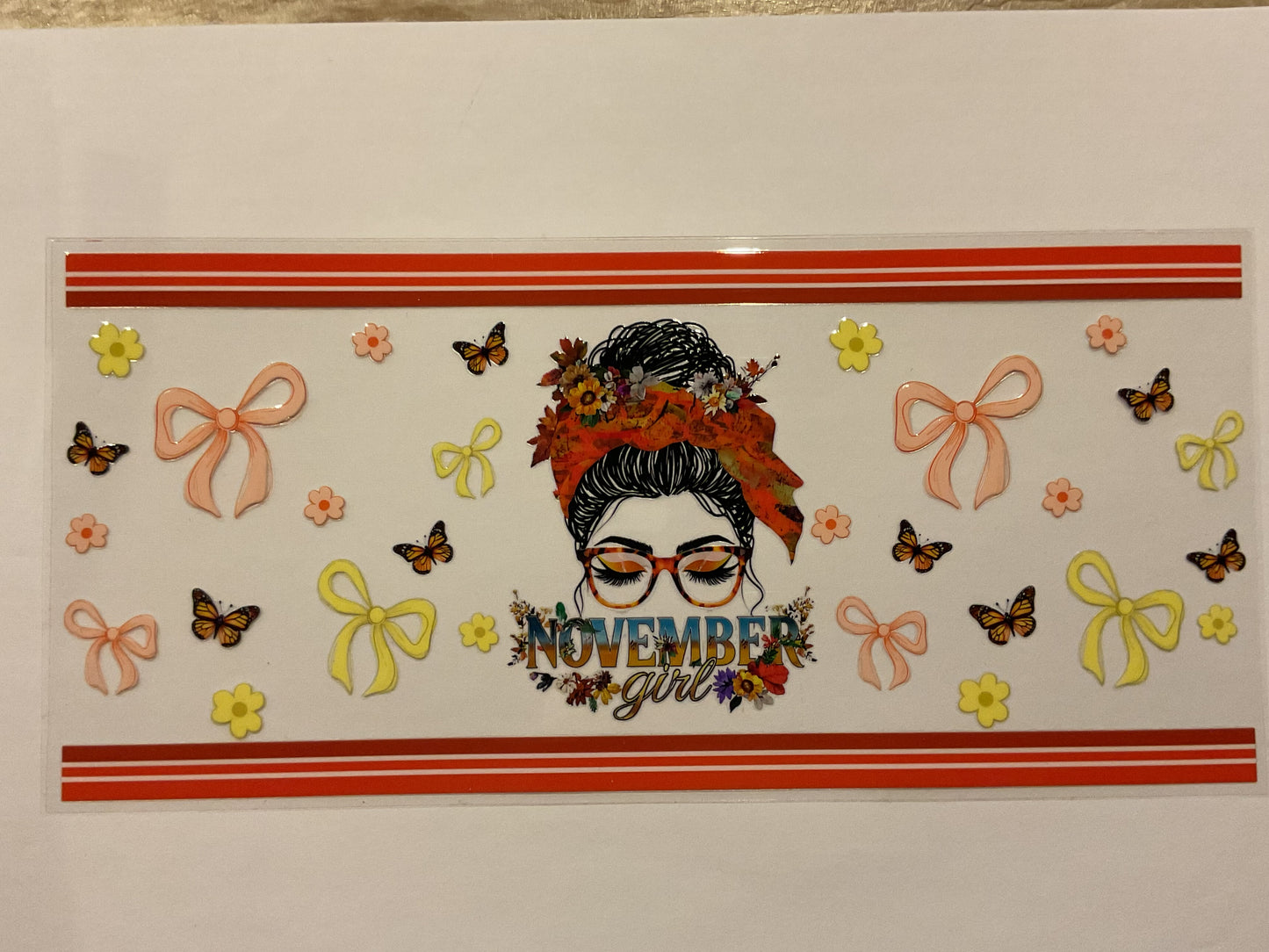 November Girl Bows Flowers Butterflies