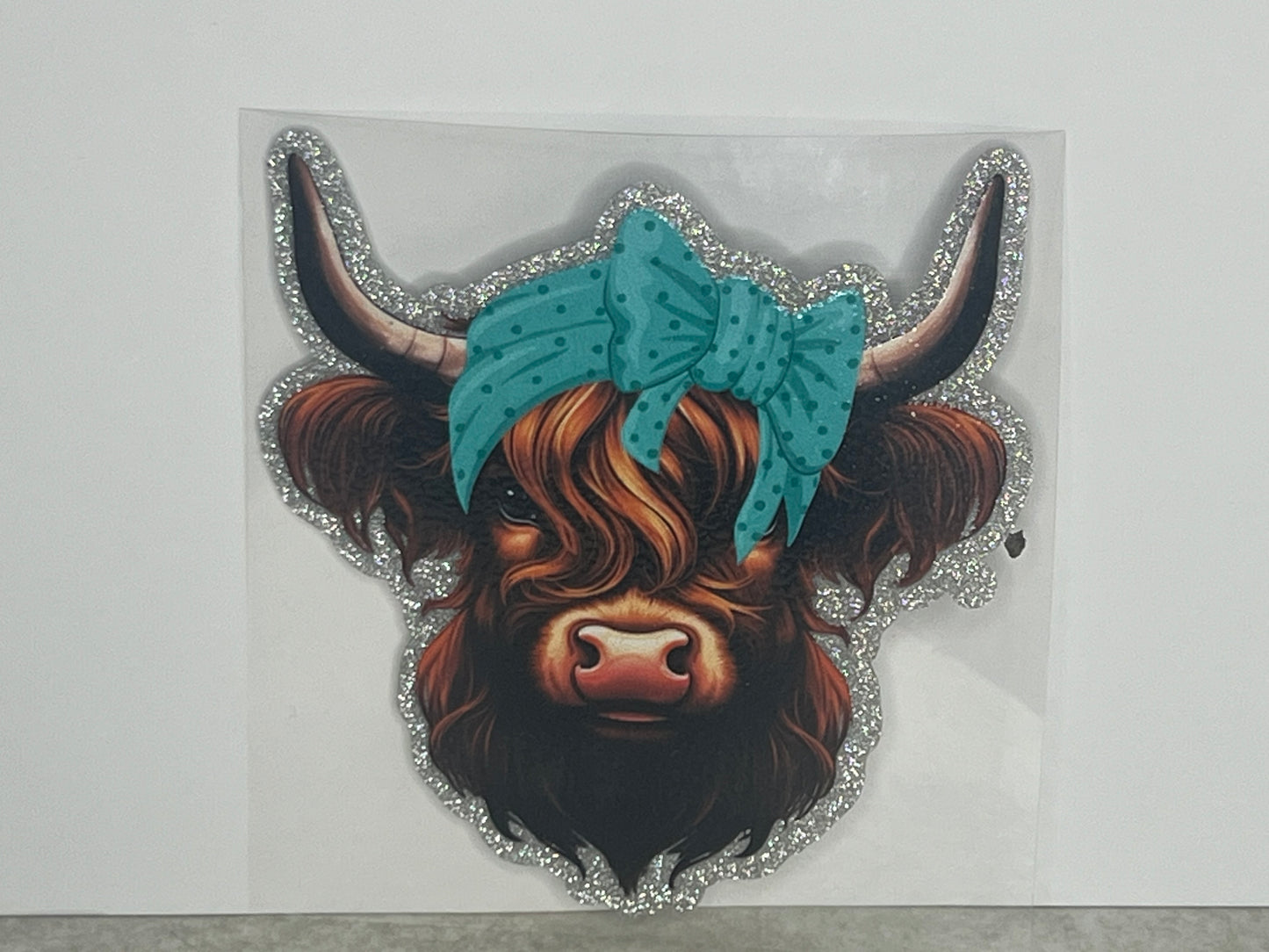 Highland Cow Teal Polka Dot Headband Glitter ~ Decal