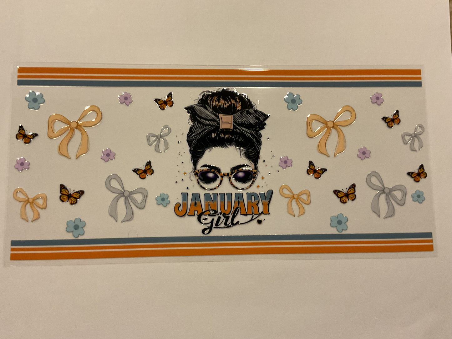 January Girl Bows Butterflies Flowers