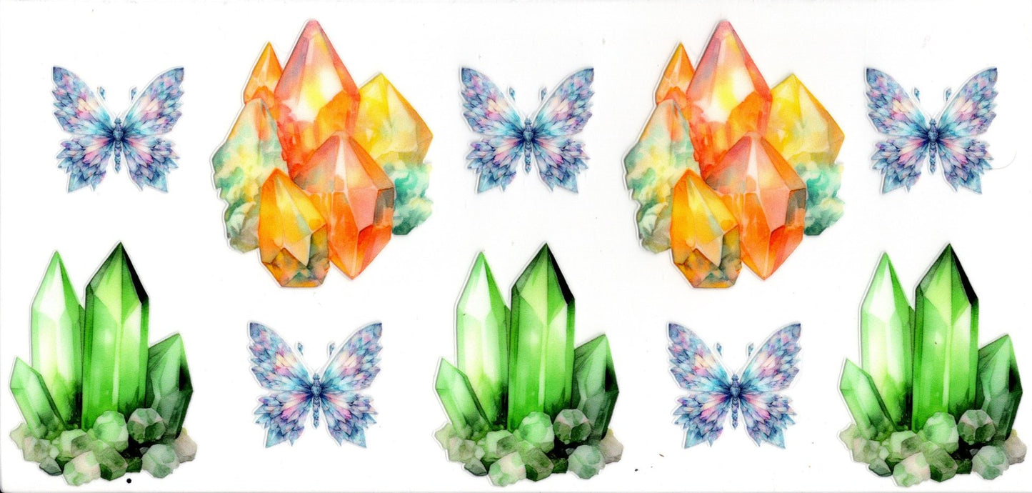 Green and Yellow Crystals With Butterflies