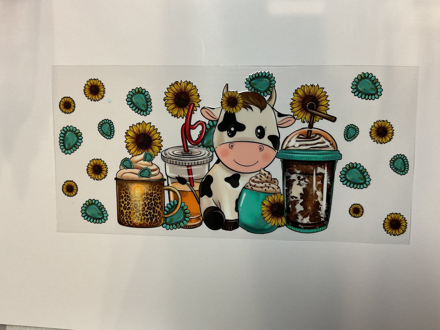 Cow With Drinks, Sunflowers and Turquise