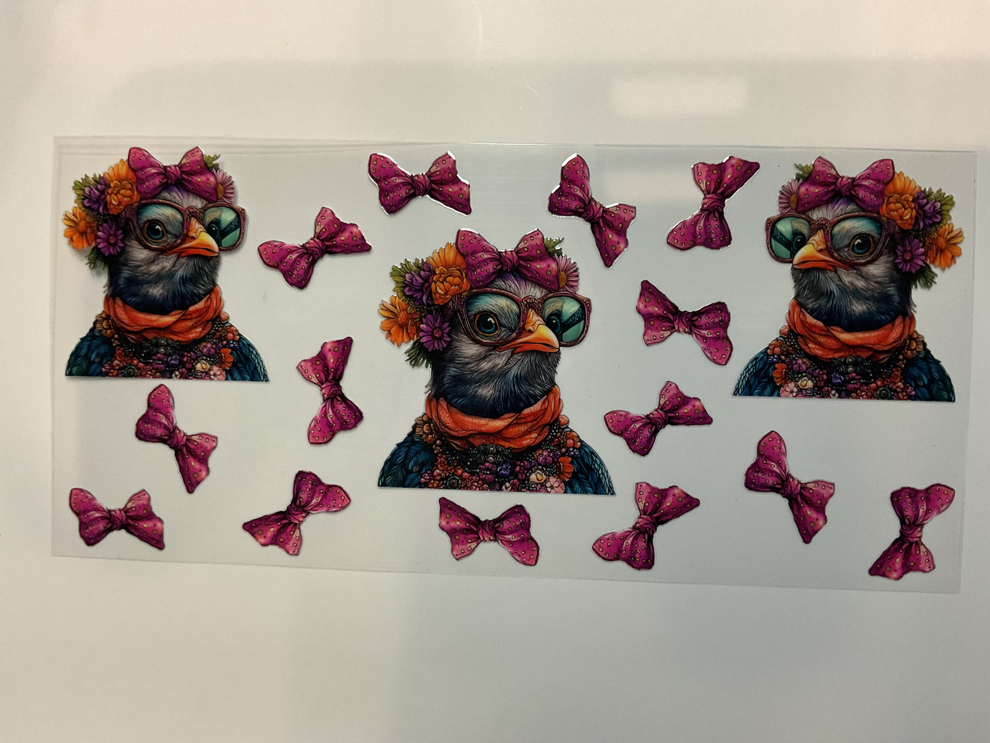 Black Chicken With Pink Bows and Flowers