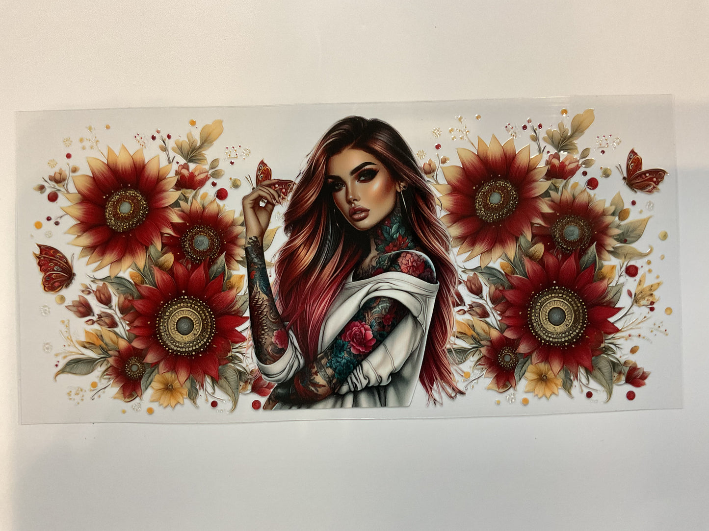 Tattoo Girl with Redish Flowers