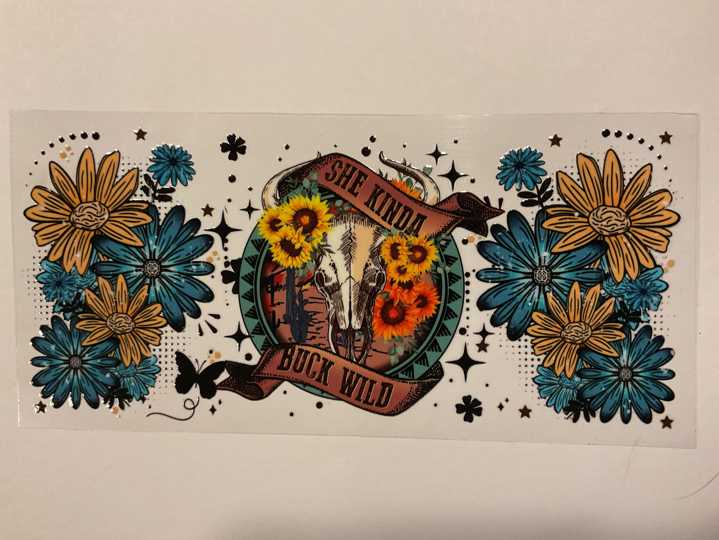 She Kinda Buck Wild Western Teal Flowers Butterflies