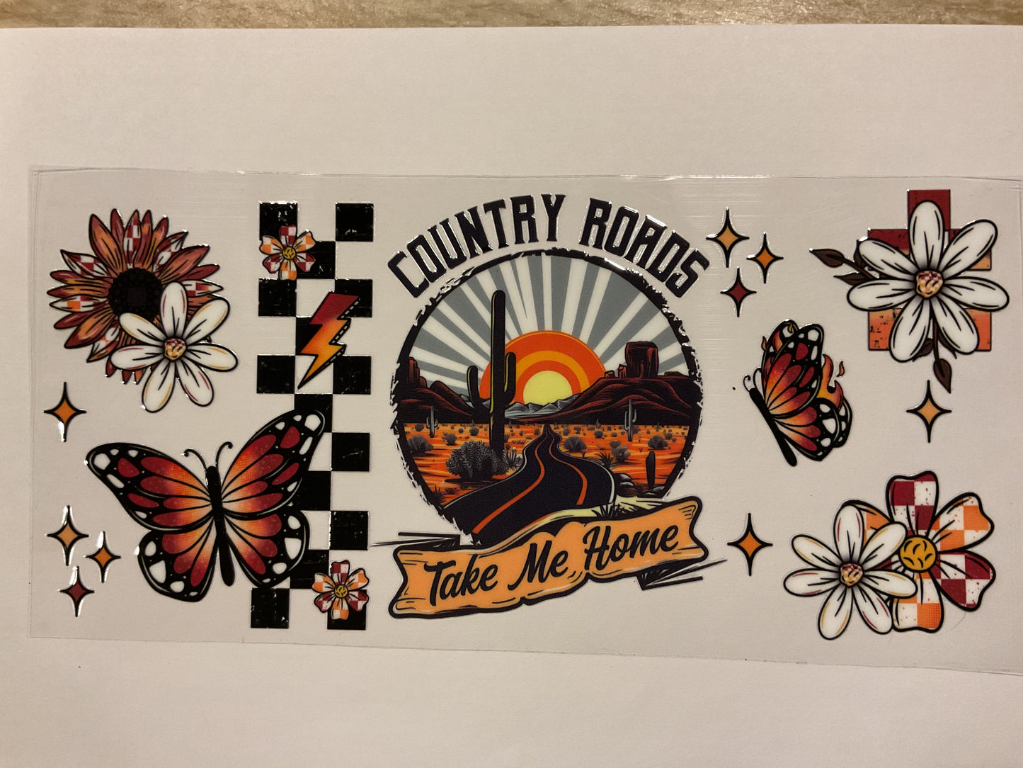 Country Roads Take Me Home Western Sunset Flowers Butterflies