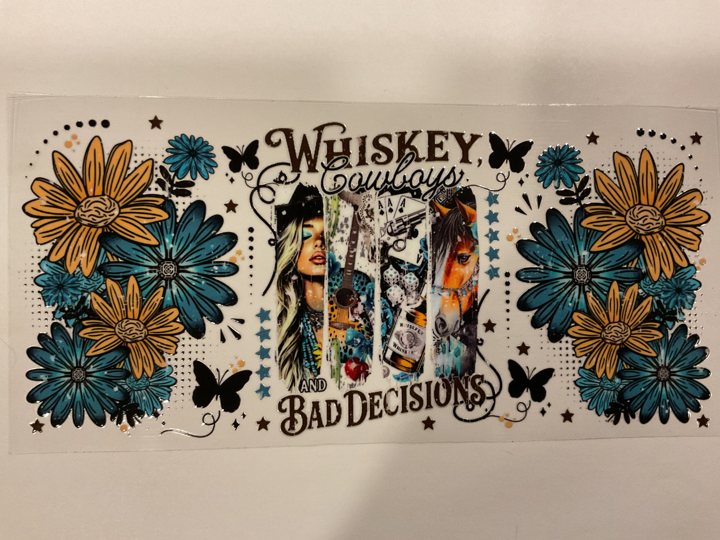 Whiskey, Cowboys and Bad Decisions Western Flowers Horse Guitar