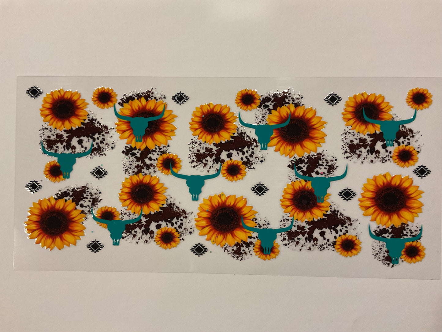Sunflowers Bull Skull Cow Print Western