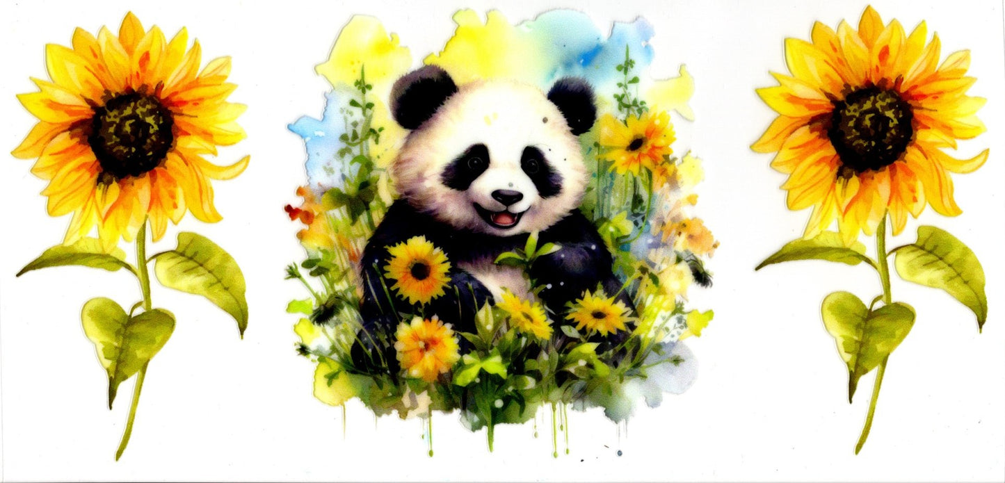 Panda Bear and Sunflowers