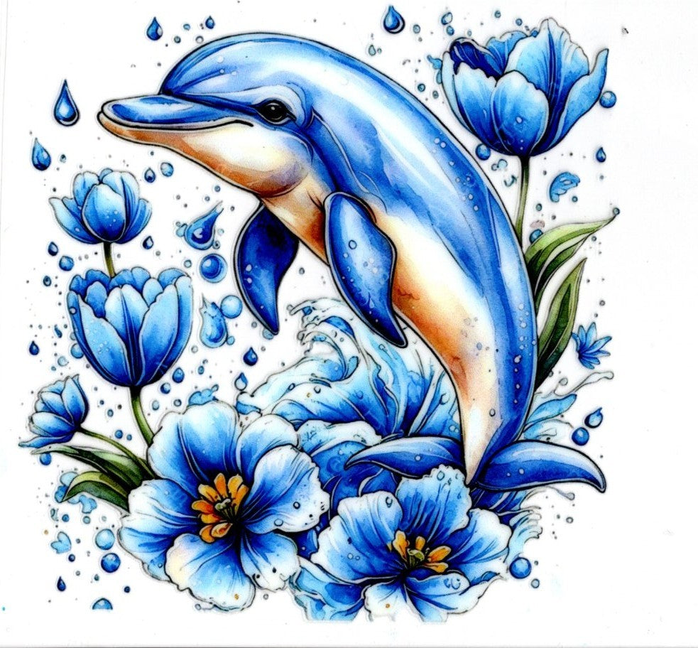 Blue Floral Dolphin