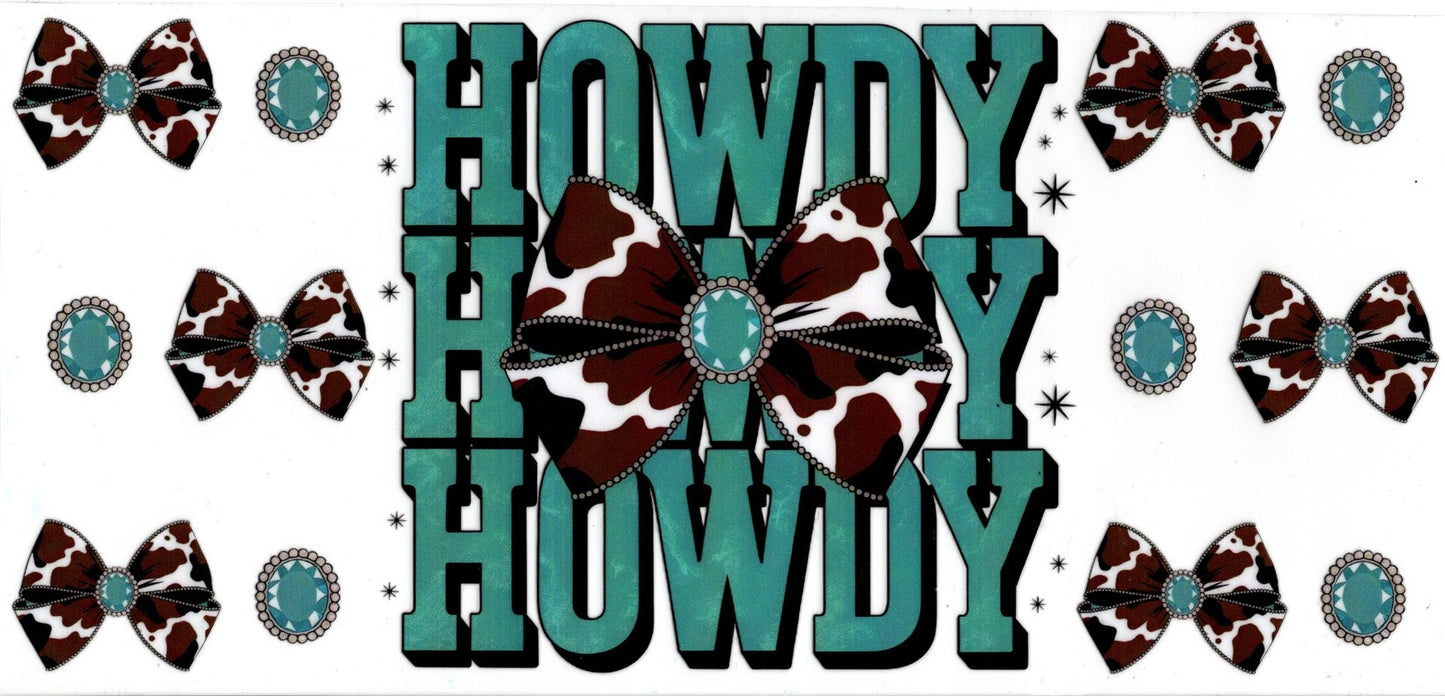 Howdy Turquoise Cow Print Bow