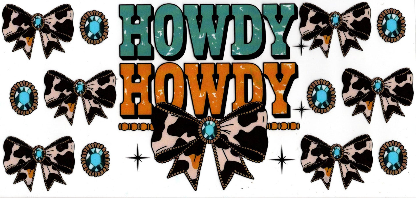 Howdy Turquoise and Yellow Bows Cow Print