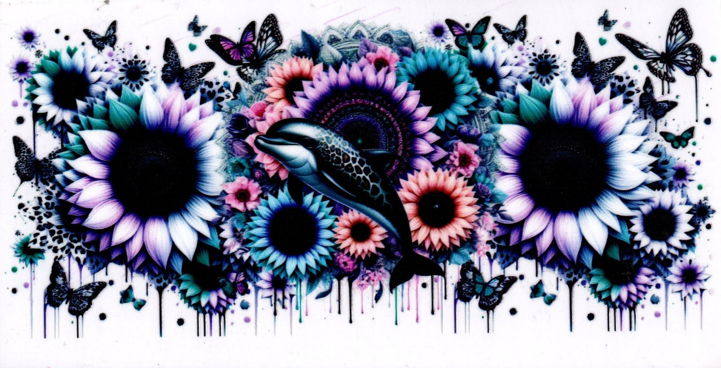 Dolphin Colorful Sunflowers and Butterflies