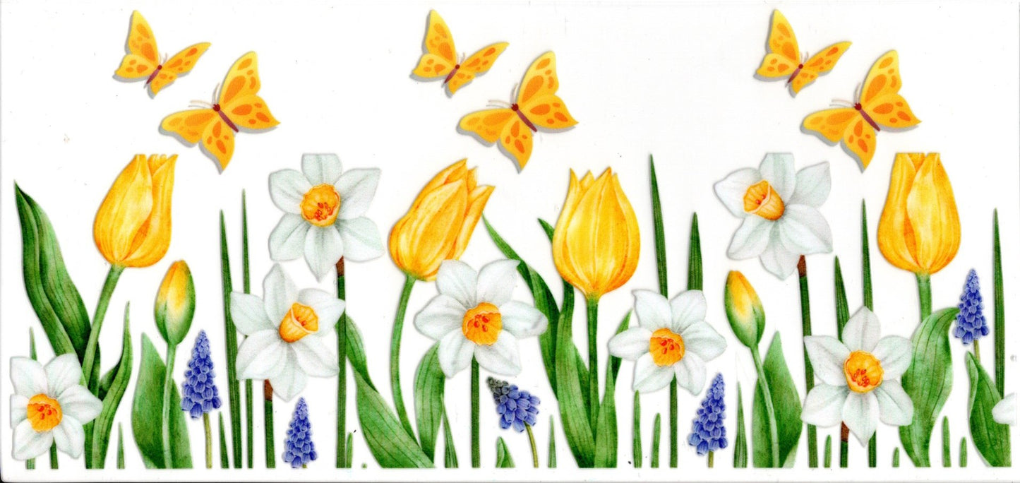 Yellow and White Flowers with Butterflies