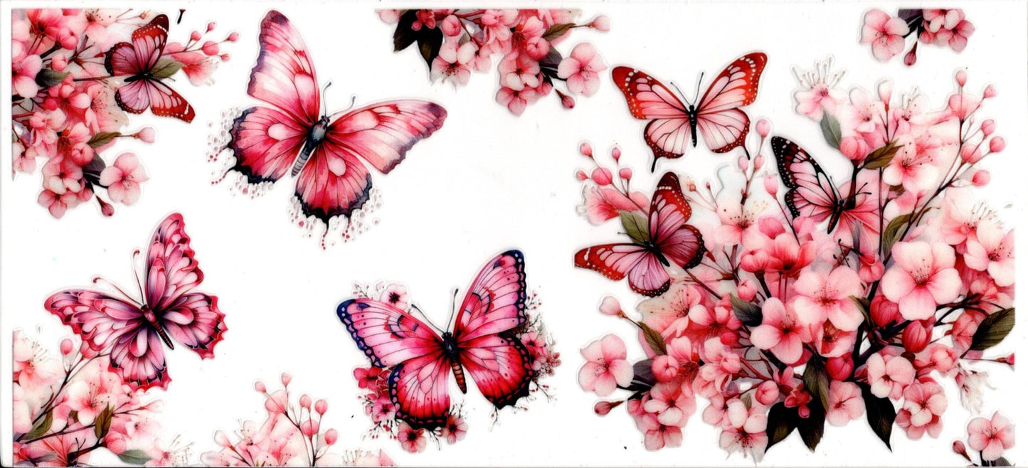 Pink Flowers and Butterflies