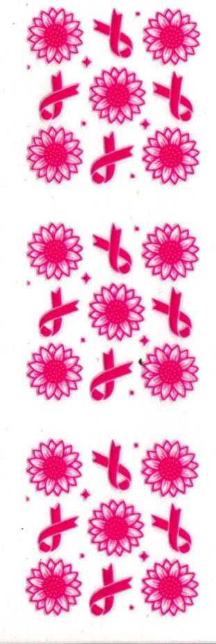 Pink Breast Cancer Awareness Ribbon and Flowers