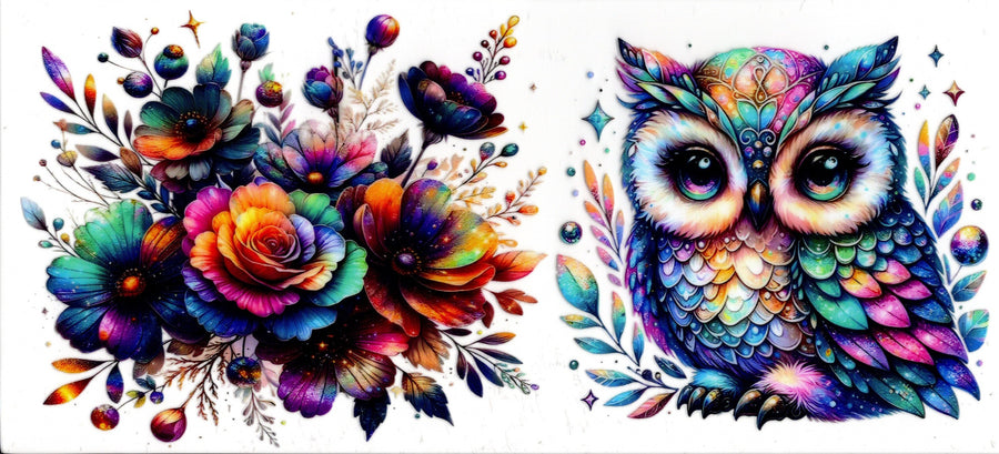 Owl and Colorful Flowers