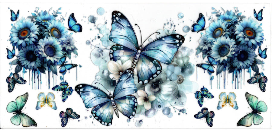 Light Blue Butterflies and Flowers