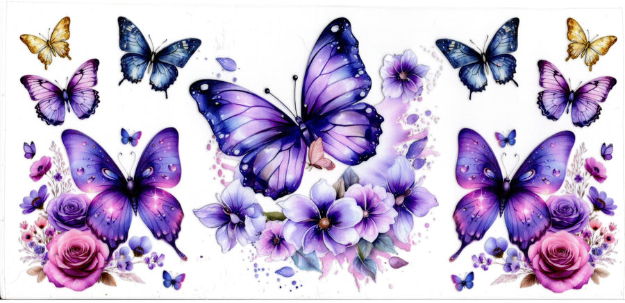 Pink and Purple Butterflies and Flowers
