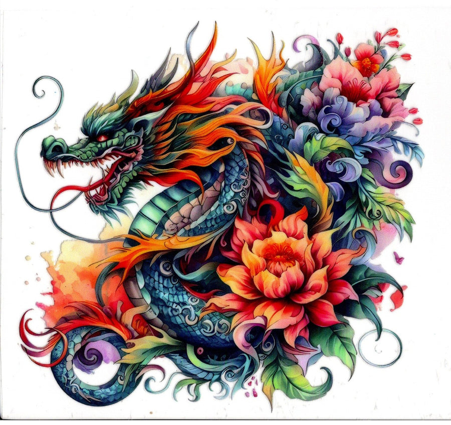 Colorful Dragon and Flowers