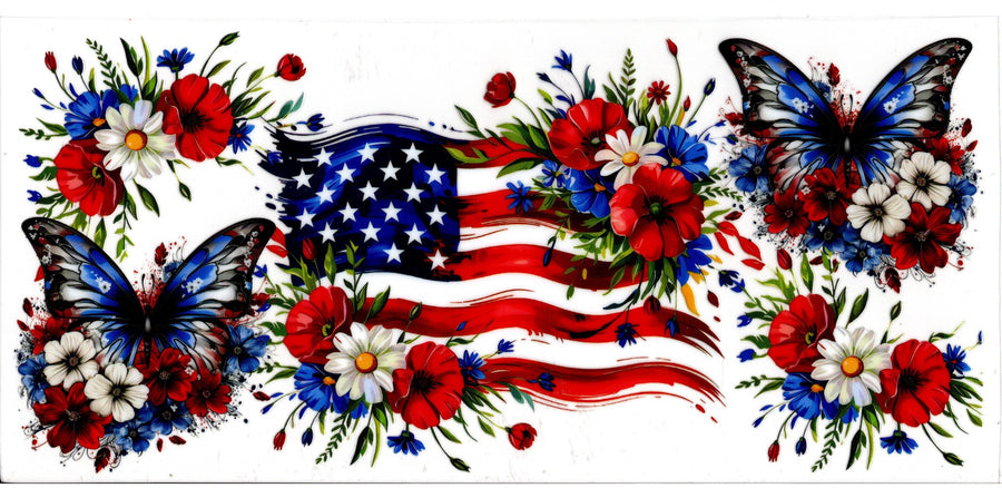 Patriotic Flag, Flowers and Butterflies