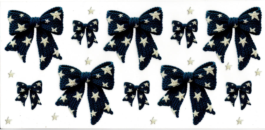 Crochet Blue Bows with White Stars