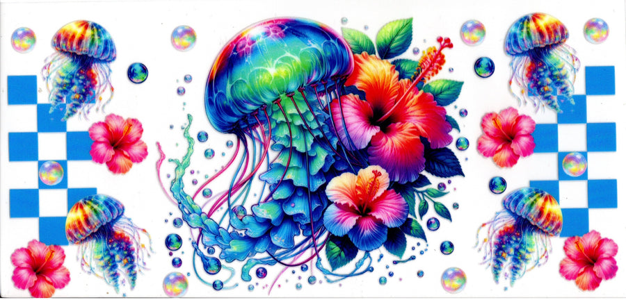Colorful Jellyfish and Flowers