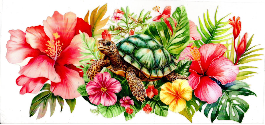 Turtle and Tropical Flowers