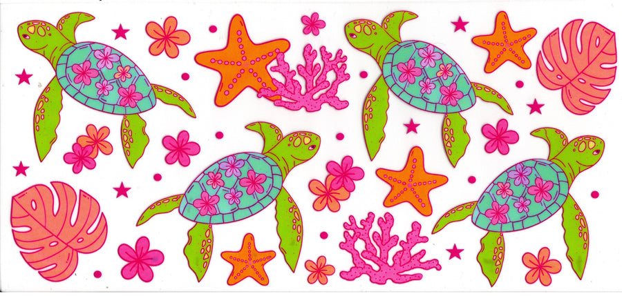 Fun Colored Turtles, Starfish and Coral