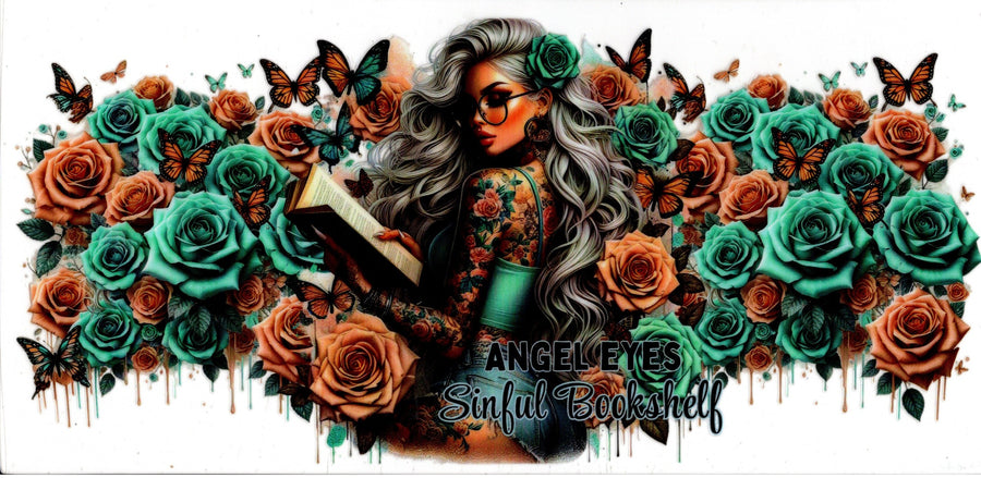 Angel Eyes Sinful Bookshlef ~ Tattoo Girl Teal and Beige