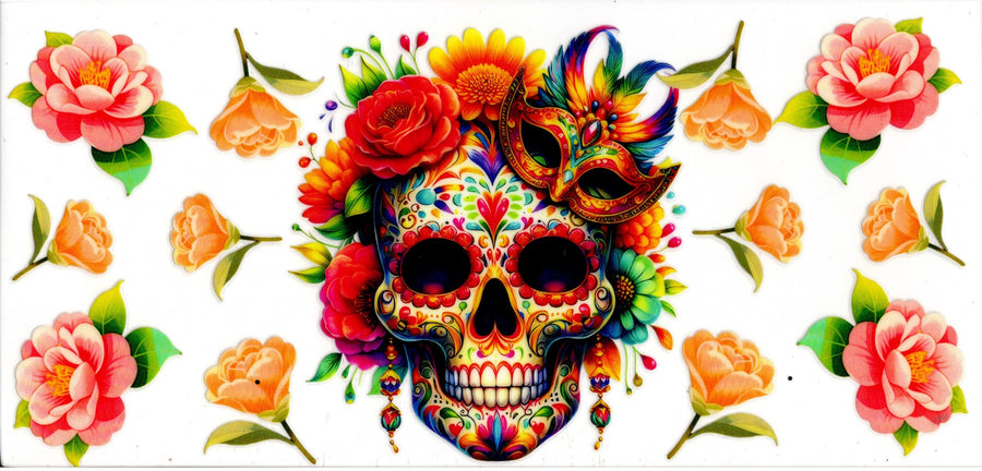 Sugar Skull ~ Pink and Orange Flowers