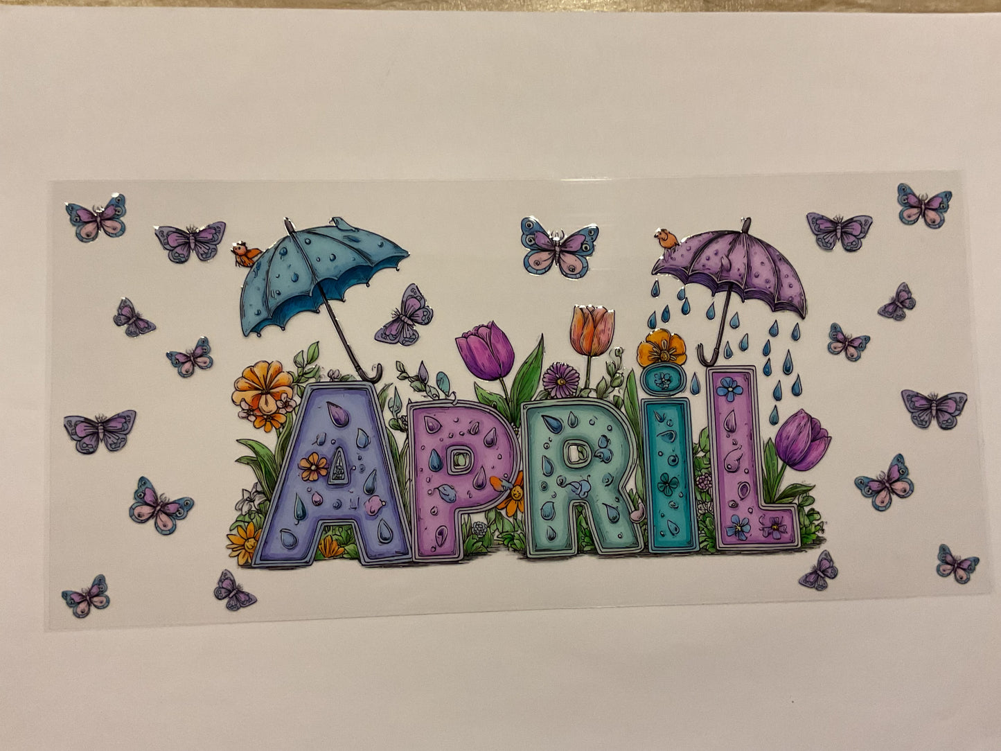 April Seasonal Umbrellas Flowers Butterflies
