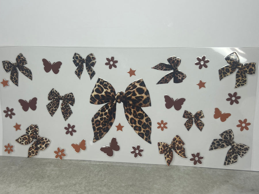 Cheetah Print Bow w/ Butterflies, Flowers & Stars