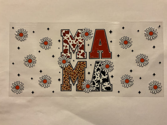 Mama Western Cow Print, Cheetah Print Daisies