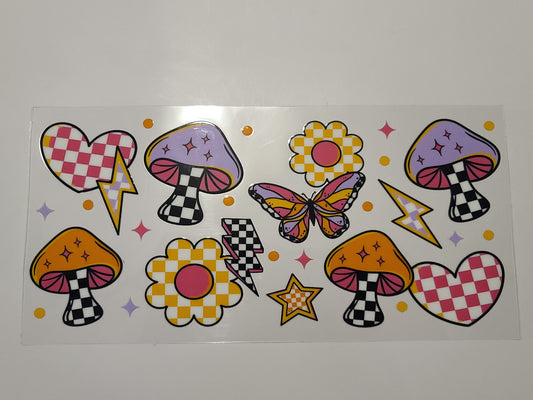 Retro Mushrooms Flowers Butterflies