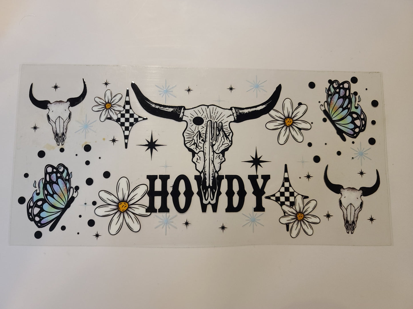 Howdy Skull Head Flowers Butterflies W18