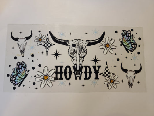 Howdy Skull Head Flowers Butterflies W18