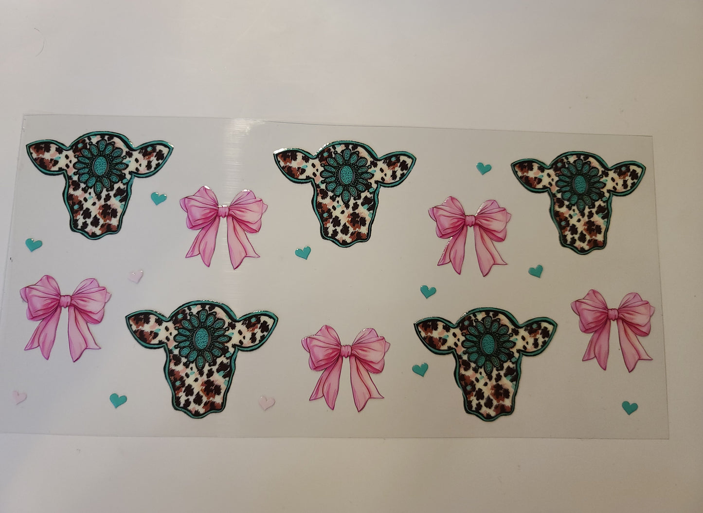 Western Cow Heads Pink Bows W35