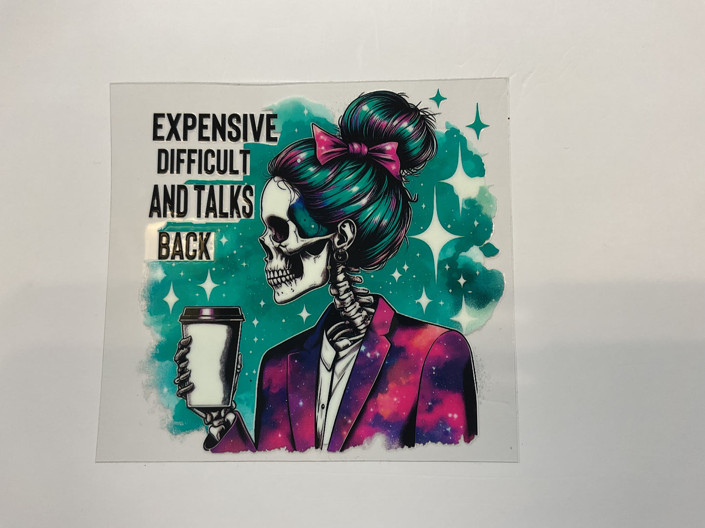 Expensive Difficult and Talks Back Skeleton Coffee Bow~ Decal