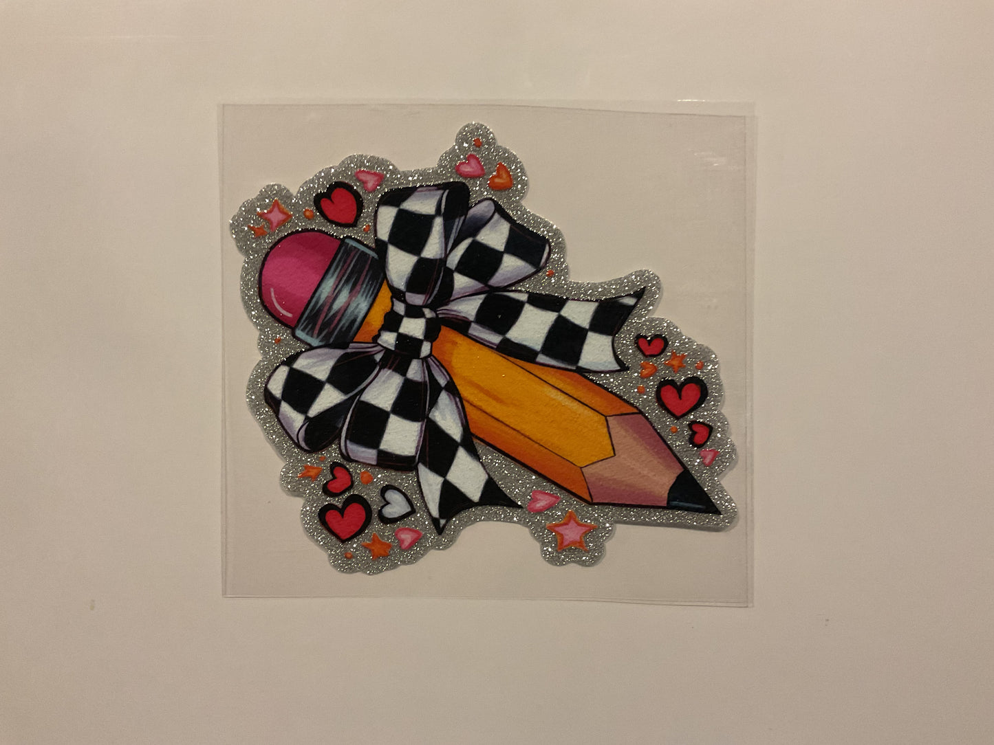 Pencil Checkered Bow ~ Decal Teacher