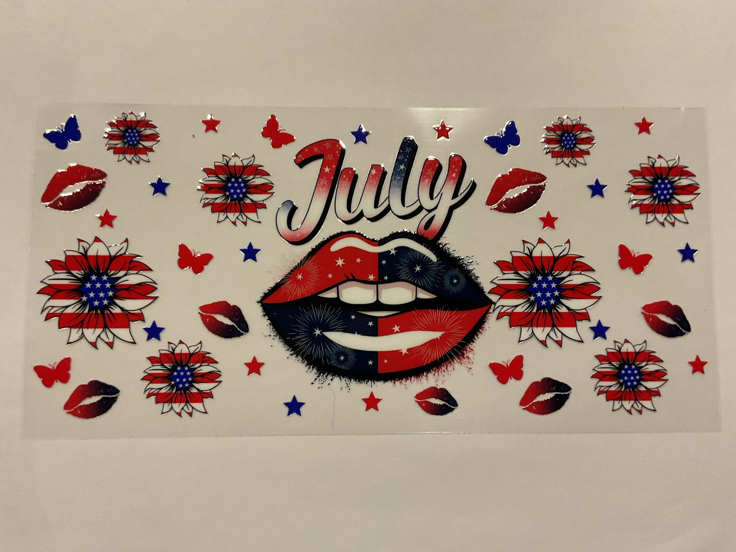 July Lips Flowers Butterflies Flag