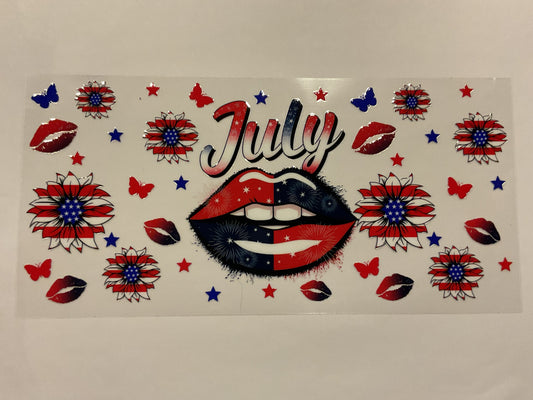 July Lips Flowers Butterflies Flag