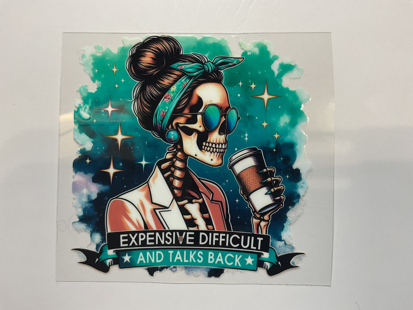 Expensive Difficult and Talks Back Skeleton Coffee Headband ~ Decal Quote