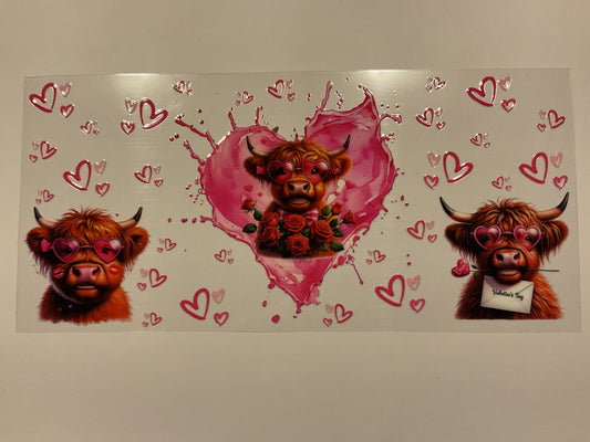 Valentines Highland Cow Hearts Pink Paint