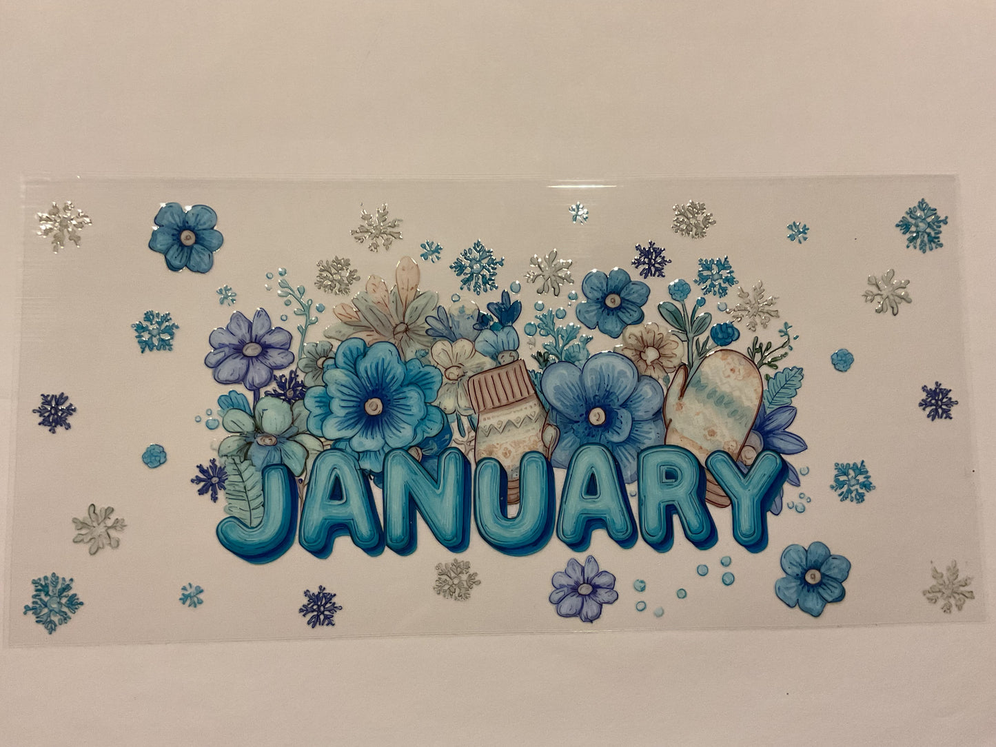 January Seasonal Flowers Mittens Snowflakes