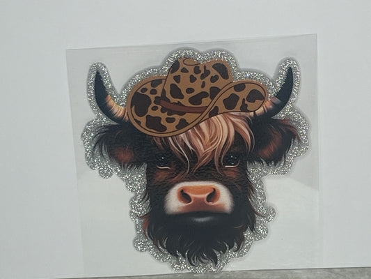 Highland Cow Cowboy Hat Glitter ~ Decal