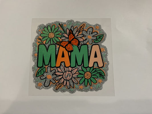 Mama Orange and Green Flowers and Butterfly ~ Decal