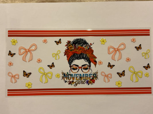 November Girl Bows Flowers Butterflies