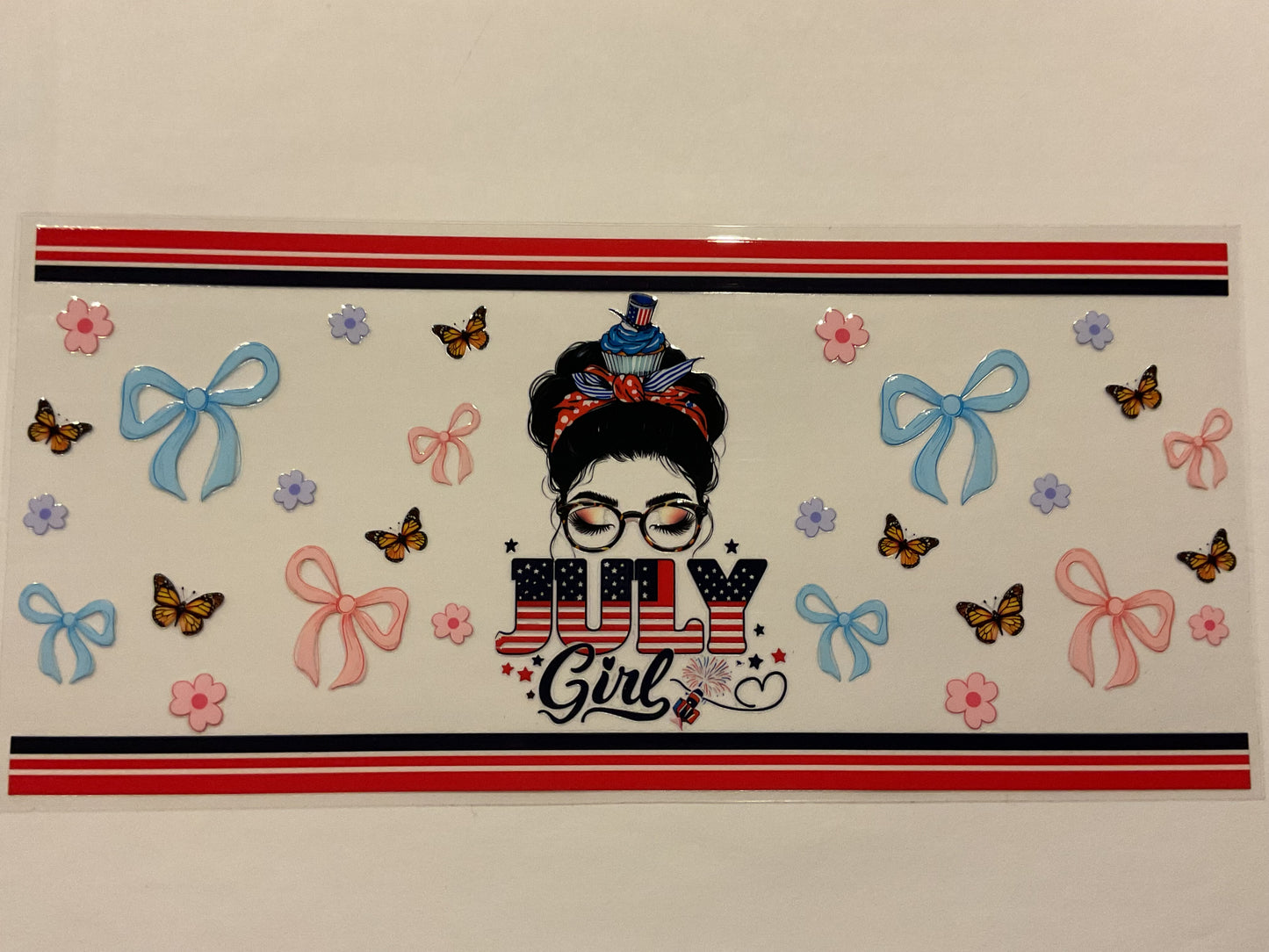 July Girl Bows Flowers Butterflies